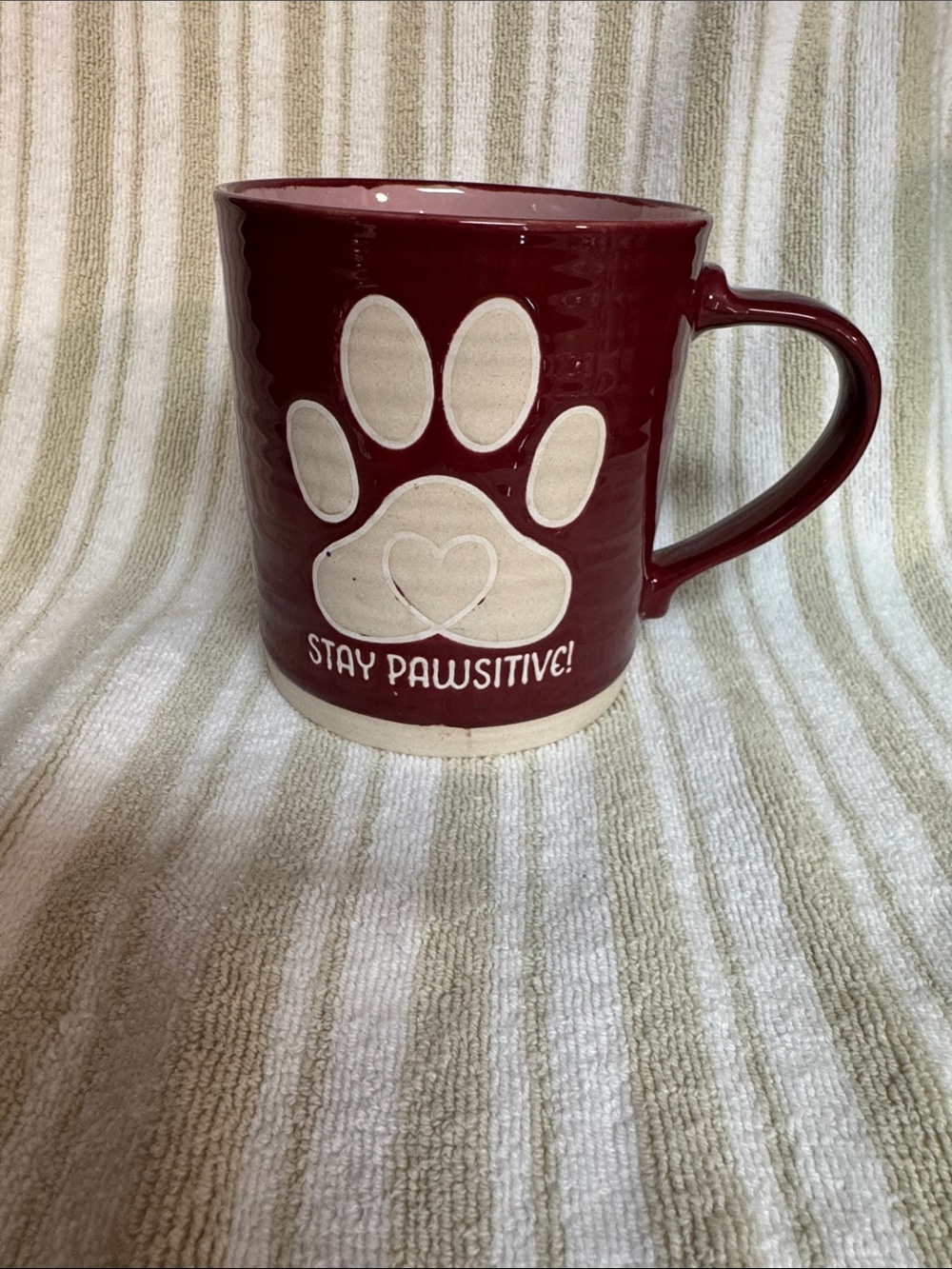 Stay Pawsitive! Red Ceramic Paw Print Coffee Mug
